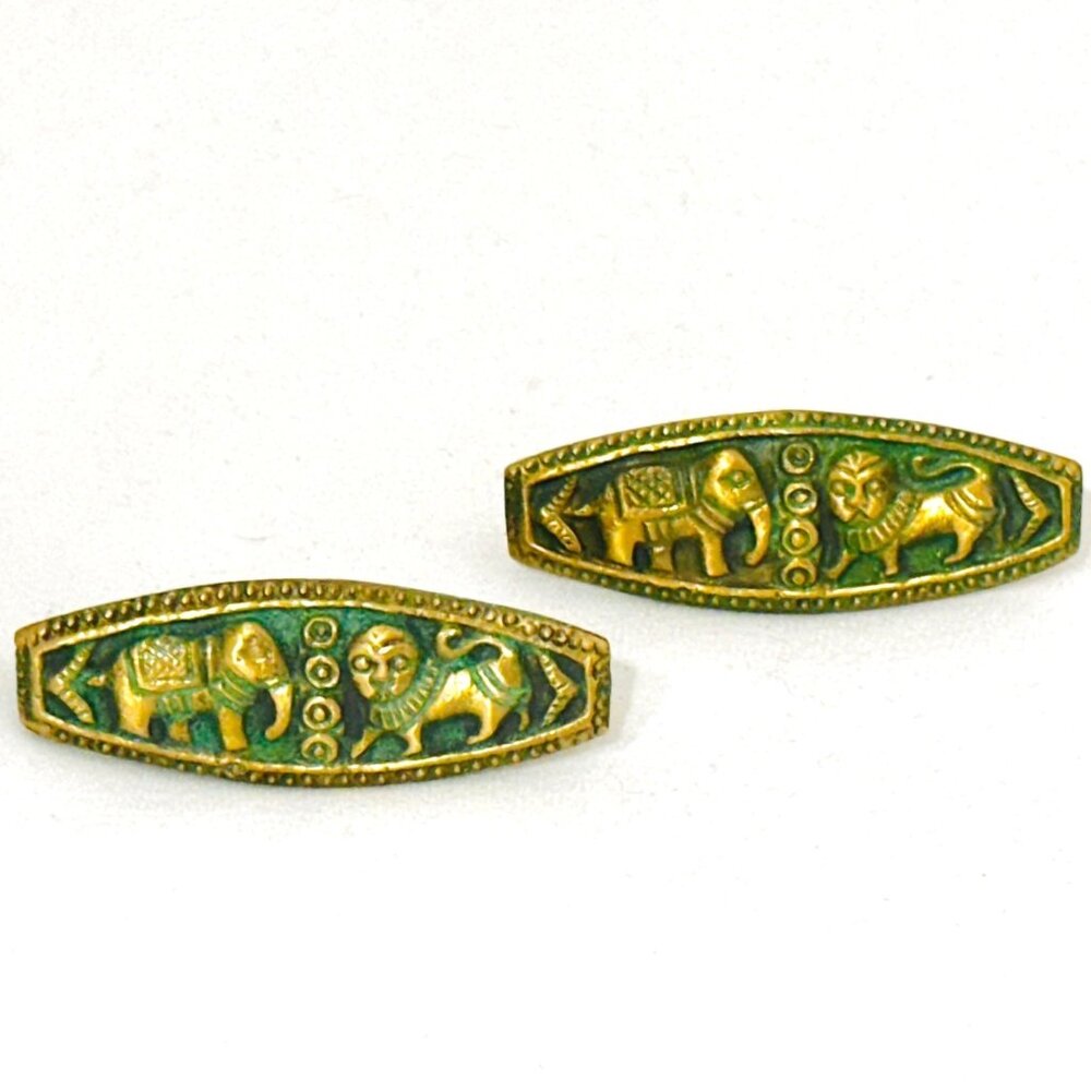 Vintage Large Metal Cufflinks Lion/Elephant - 2" x 3/4"